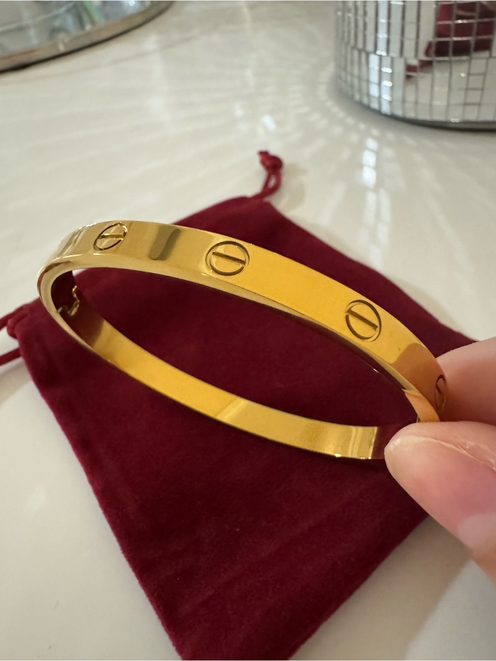 Gold Screw-Accent Bangle Bracelet - women Accessories. Size17